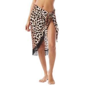 Vince Camuto Women Animal-Print Fringe-Trim Pareo Cover-up Wrap Leopard‎ Print